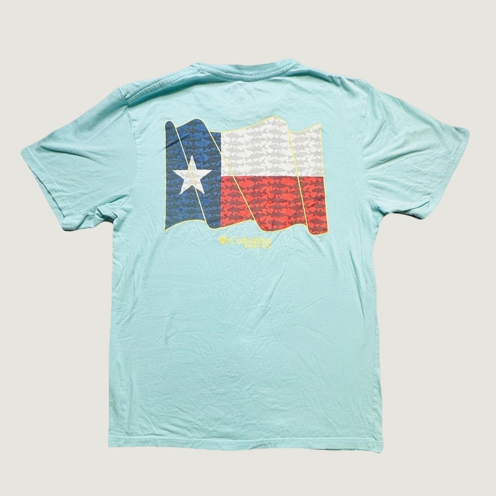 Columbia T-Shirt Mens M PFG Light Blue Texas Flag Fish Graphic Tee